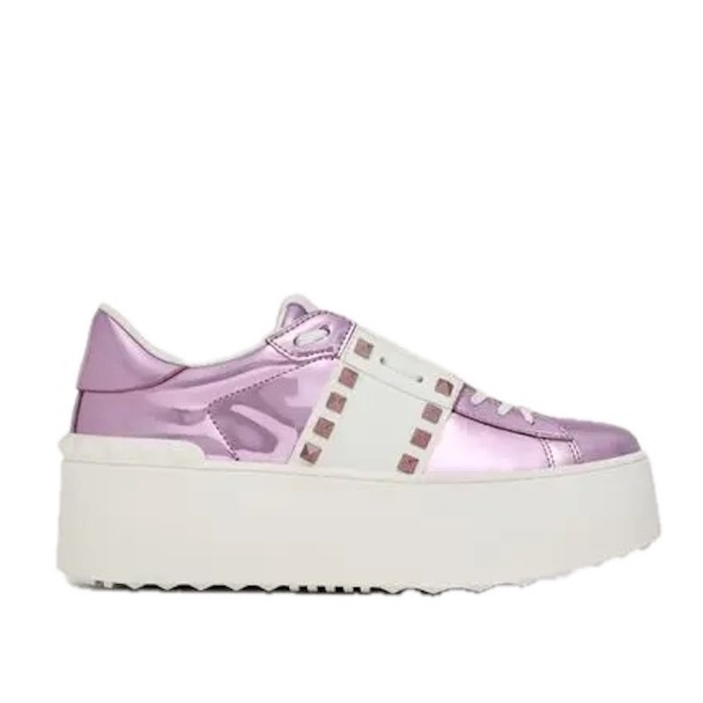 NIB Valentino Garavani Pink Platform Rockstud Untitled Mirror-effect Sneakers 38